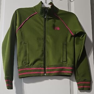 The North Face Kids Olive Jacket with Pink Highlights